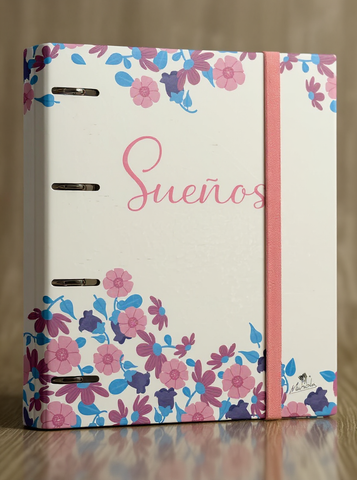 Carpeta achivadora  de 4 anillas "Sueños" con diseño floral-Organizador de documentos. Mariola