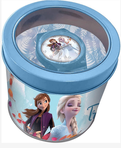 Reloj analógico Frozen en caja de metal